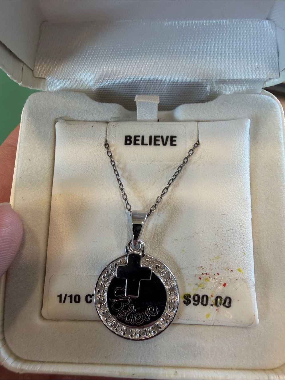 Silver-Tone Cross Pendant Necklace with religious cross and believe